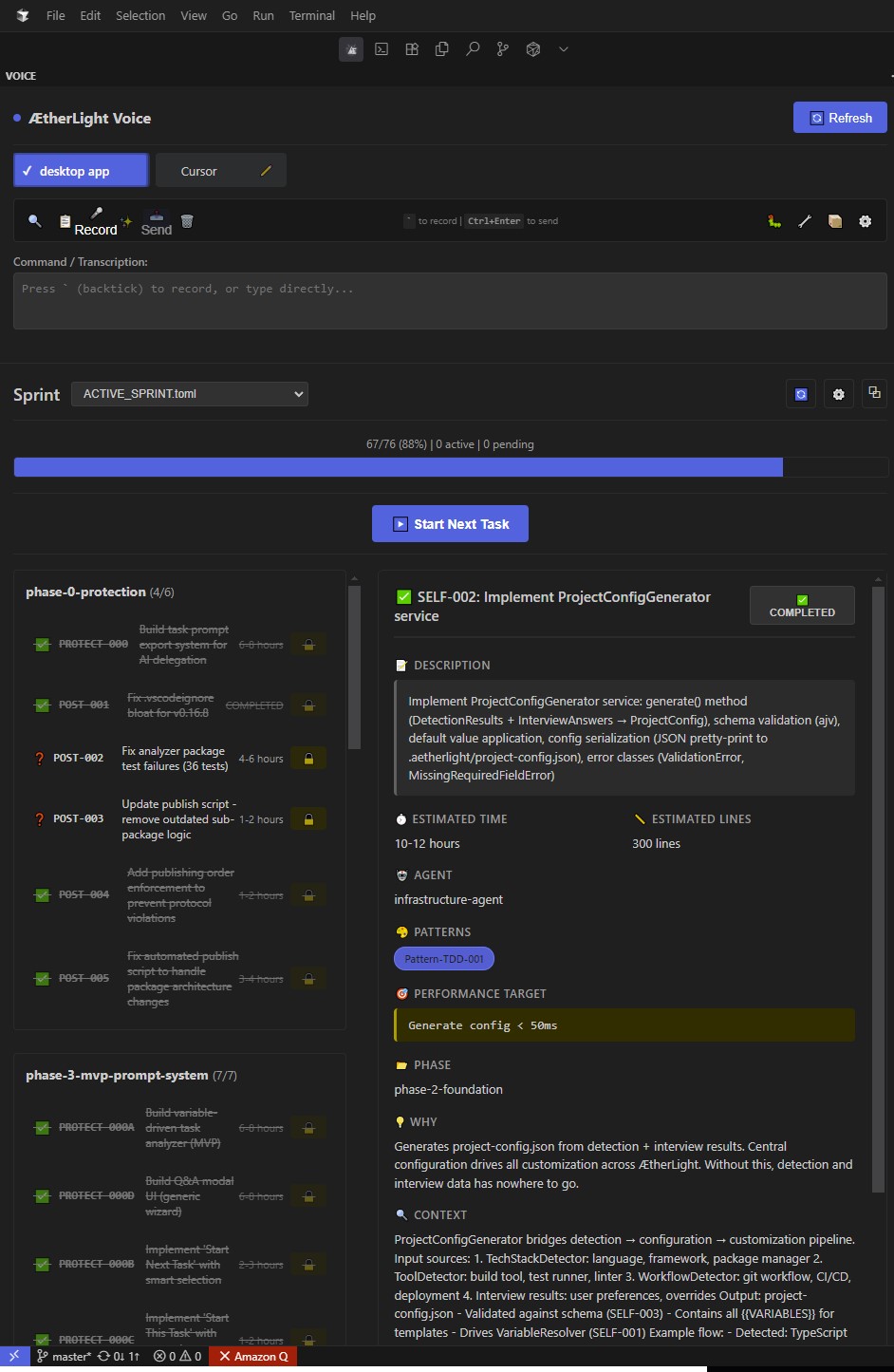 Sprint task view showing phases and AI-enhanced 'Start Next Task' button